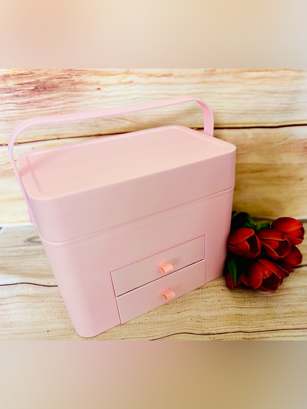 Light Pink Portable Makeup Cosmetic Storage Box NEW